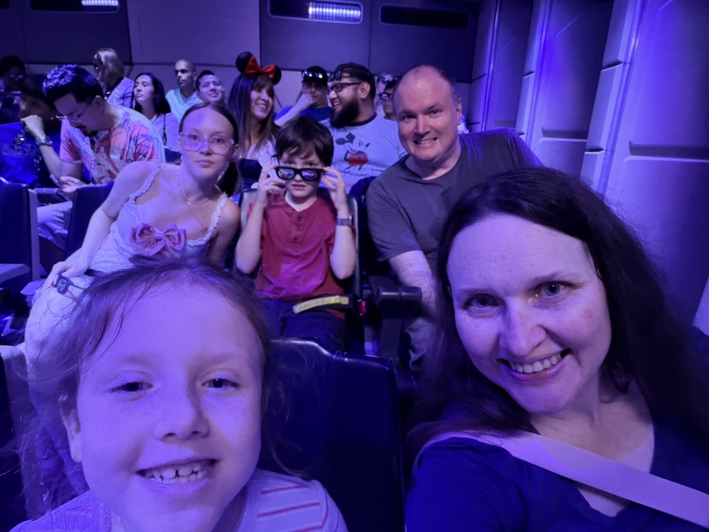Selfie taken just after boarding Star Tours at Disneyland